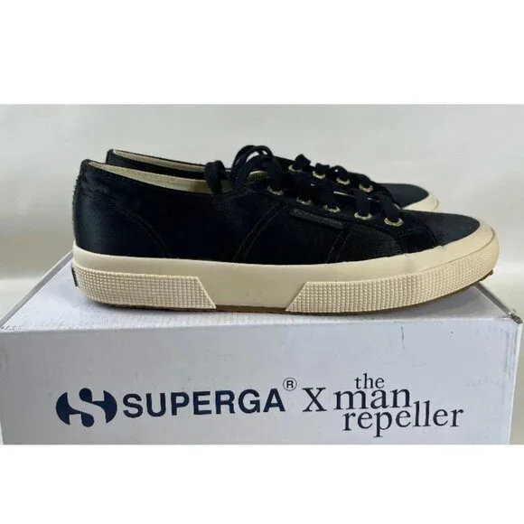 SUPERGA X THE MAN REPELLER BLACK SATIN SHOES - Picture 2 of 5